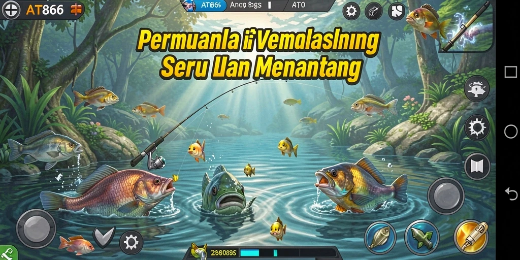 Tampilan gameplay dari AT866 dengan aksi memancing yang seru.