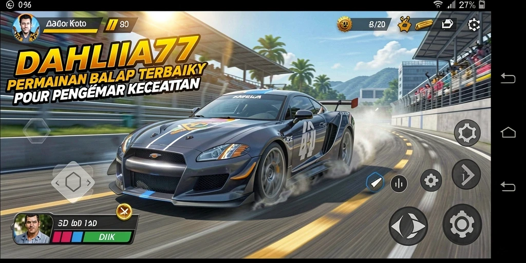 Tampilan gameplay <strong>DAHLIA77</strong> yang mendebarkan saat balapan di lintasan.