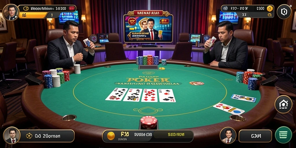 Screenshot gameplay F32 yang menampilkan aksi Poker seru.