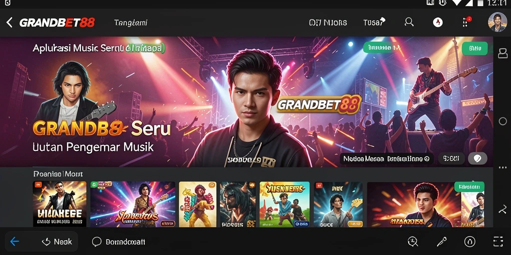 Tampilan screenshot utama GRANDBET88 menampilkan antarmuka aplikasi musik yang menarik.