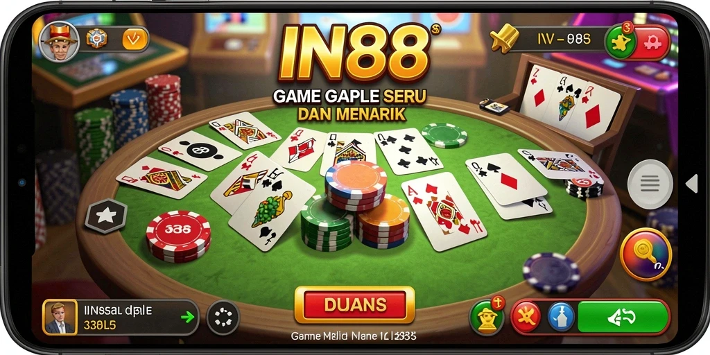 Screenshot IN88 menampilkan gameplay Gaple yang menarik dan seru.
