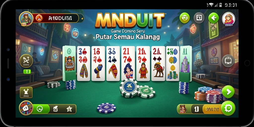 Tampilan gameplay MNDUIT dengan berbagai mode permainan Domino.