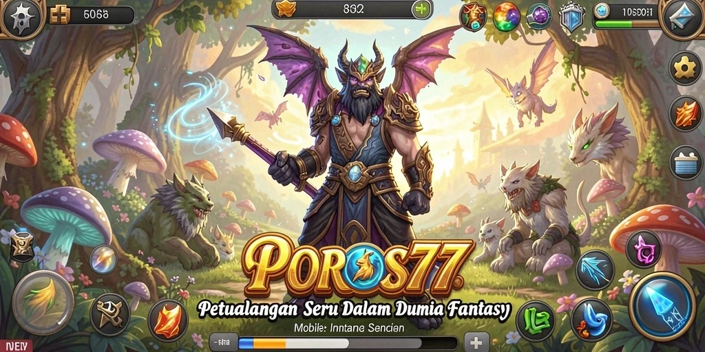 Screenshot gameplay POROS77 menampilkan petualangan seru di dunia fantasi.