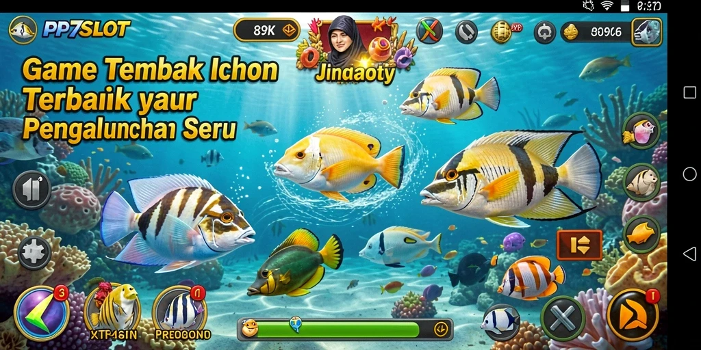 Tangkapan layar gameplay PP7SLOT menunjukkan aksi menembak ikan yang mendebarkan.