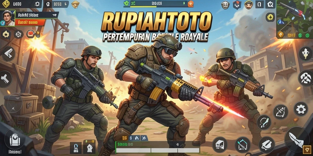 Tampilan gameplay mendebarkan RUPIAHTOTO dalam pertempuran Battle Royale.