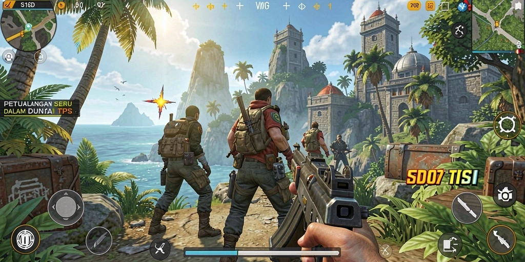 Screenshot utama gameplay <strong>SD107</strong> menampilkan aksi mendebarkan dalam game TPS.
