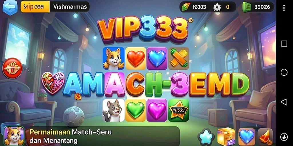 Tampilan gameplay Match-3 yang memukau dengan kombinasi warna cerah.